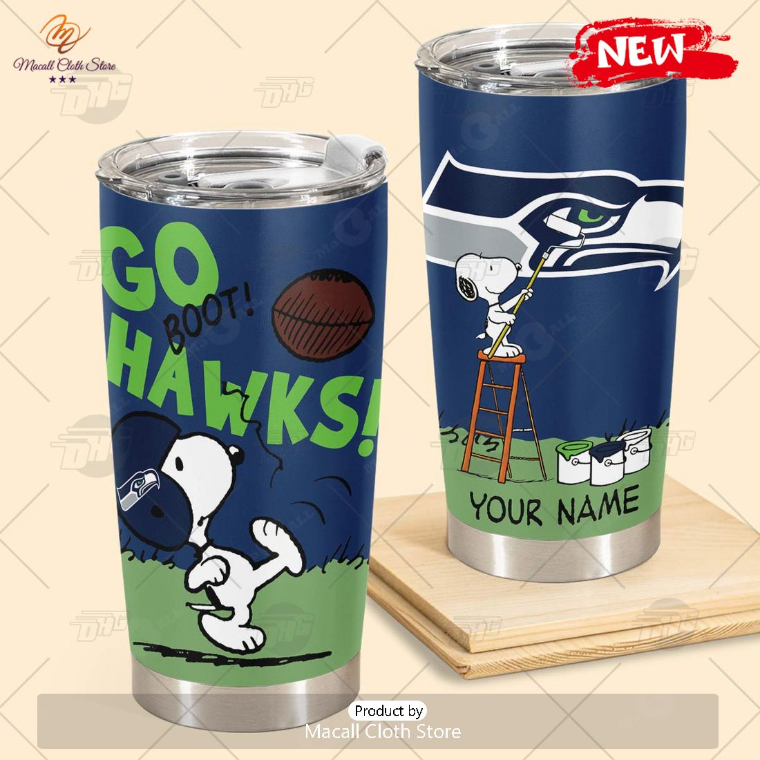 HOT Personalize NFL Seattle Seahawks Snoopy Stainless Steel Tumbler