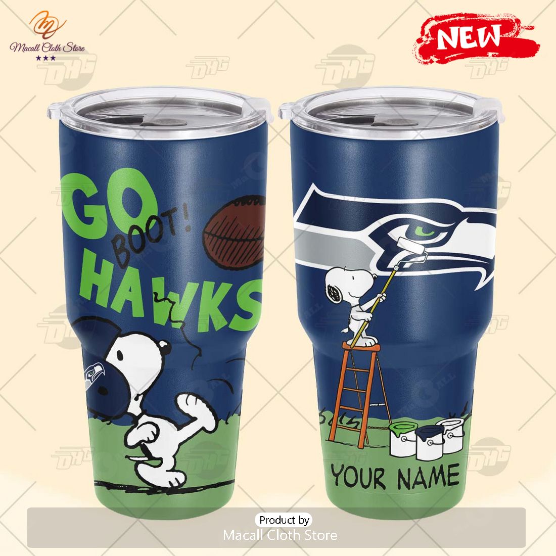 HOT Personalize NFL Seattle Seahawks Snoopy Stainless Steel Tumbler HOT Personalize NFL Seattle Seahawks Snoopy Stainless Steel Tumbler