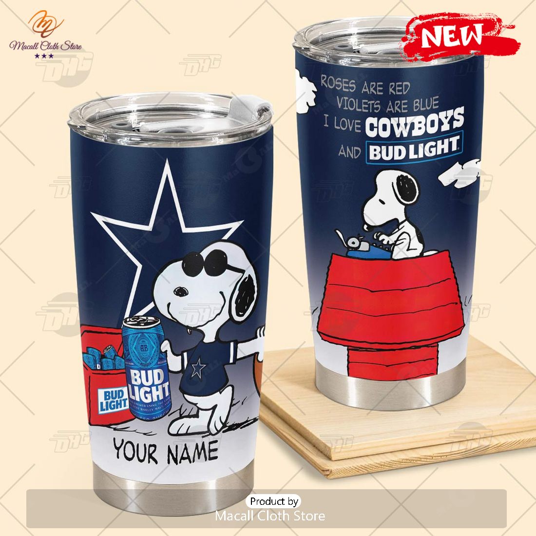 HOT Personalized NFL Dallas Cowboys Snoopy BUD LIGHT Beer Lover Stainless Steel Tumbler