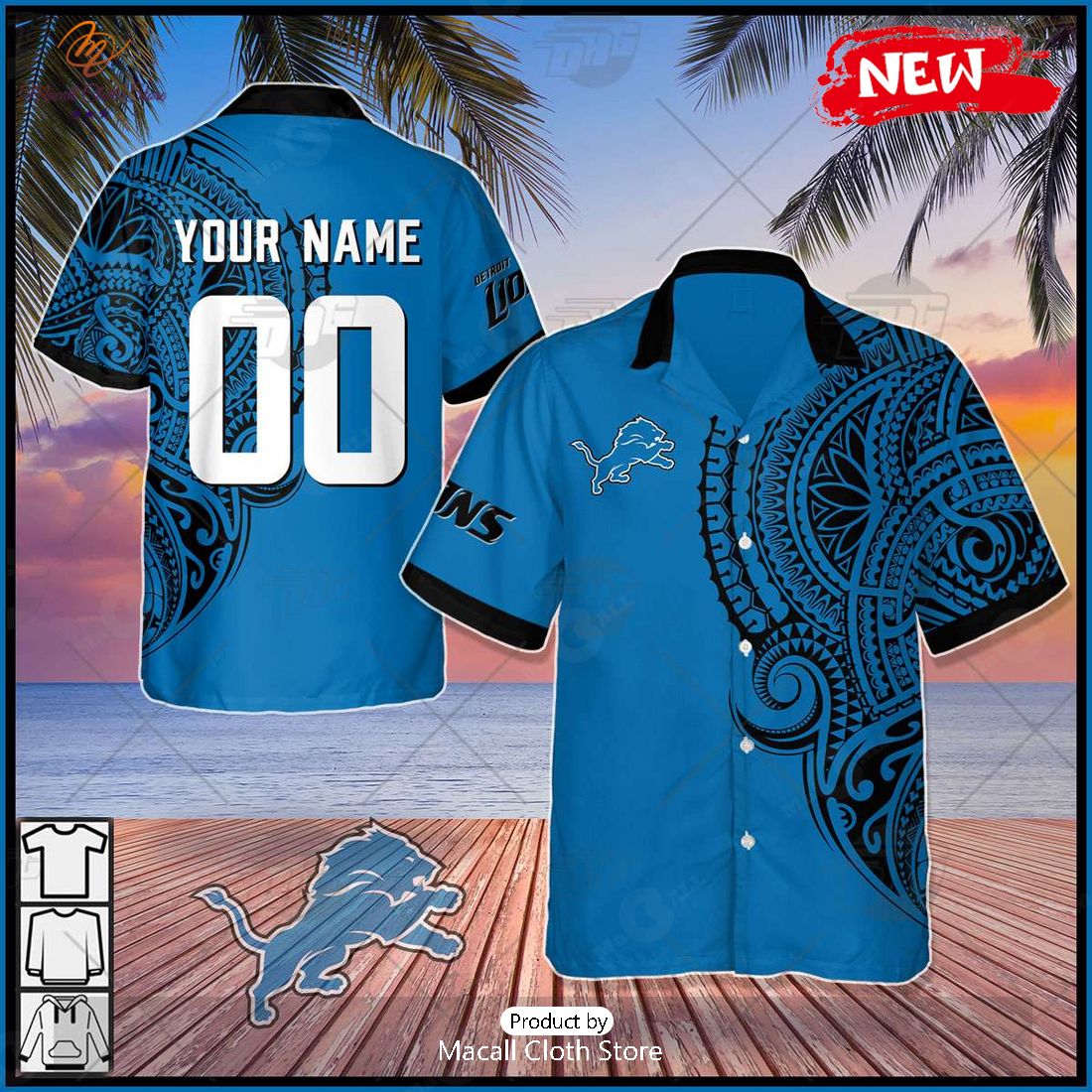 HOT Personalize NFL Detroit Lions Polynesian Tattoo Design Hawaiian Shirt