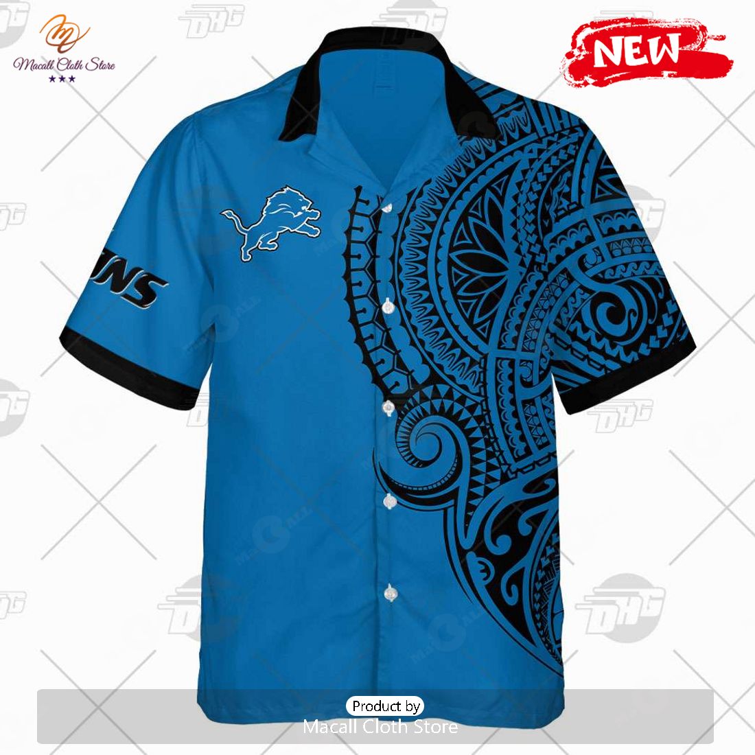 HOT Personalize NFL Detroit Lions Polynesian Tattoo Design Hawaiian Shirt