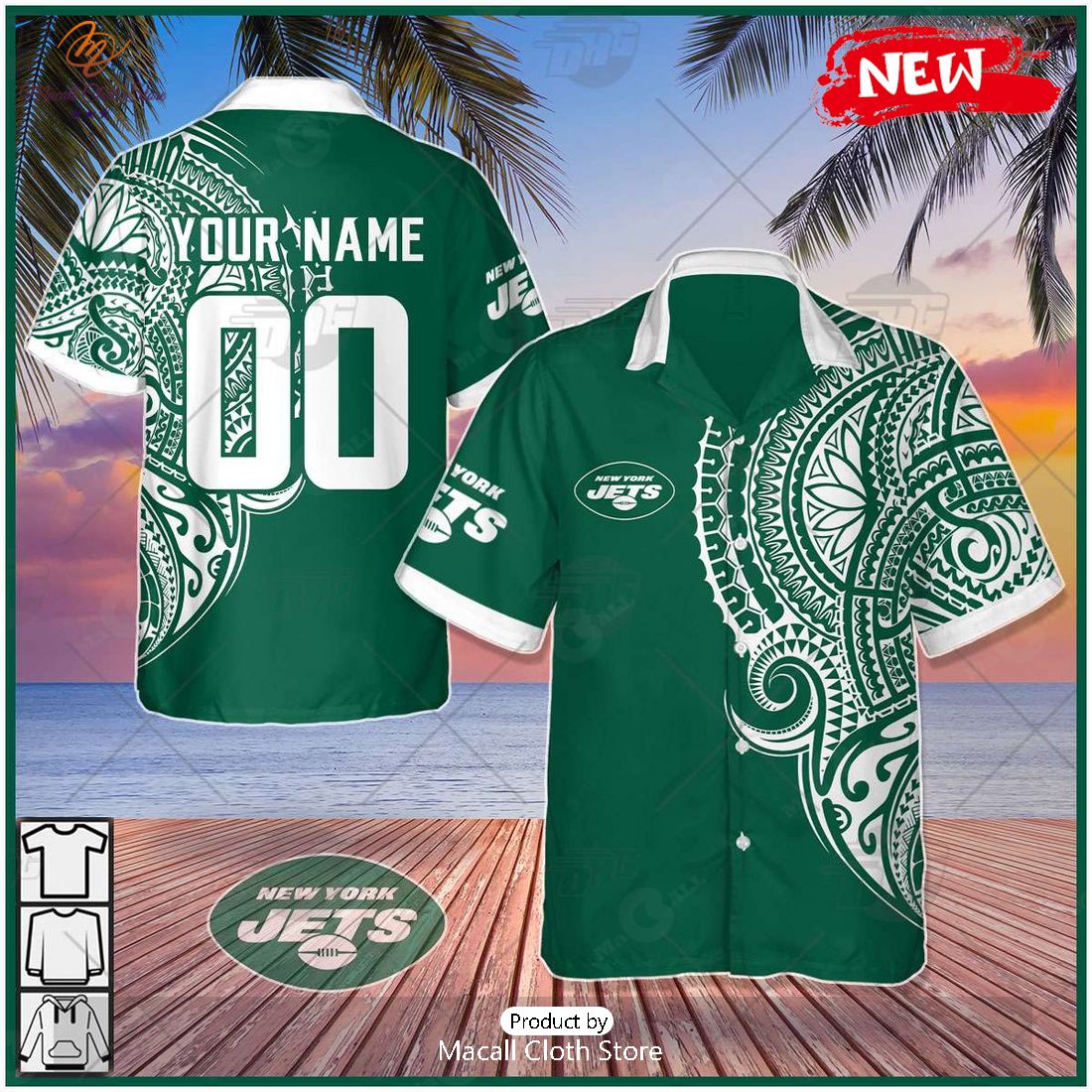 HOT Personalize NFL New York Jets Polynesian Tattoo Design Hawaiian Shirt HOT Personalize NFL New York Jets Polynesian Tattoo Design Hawaiian Shirt