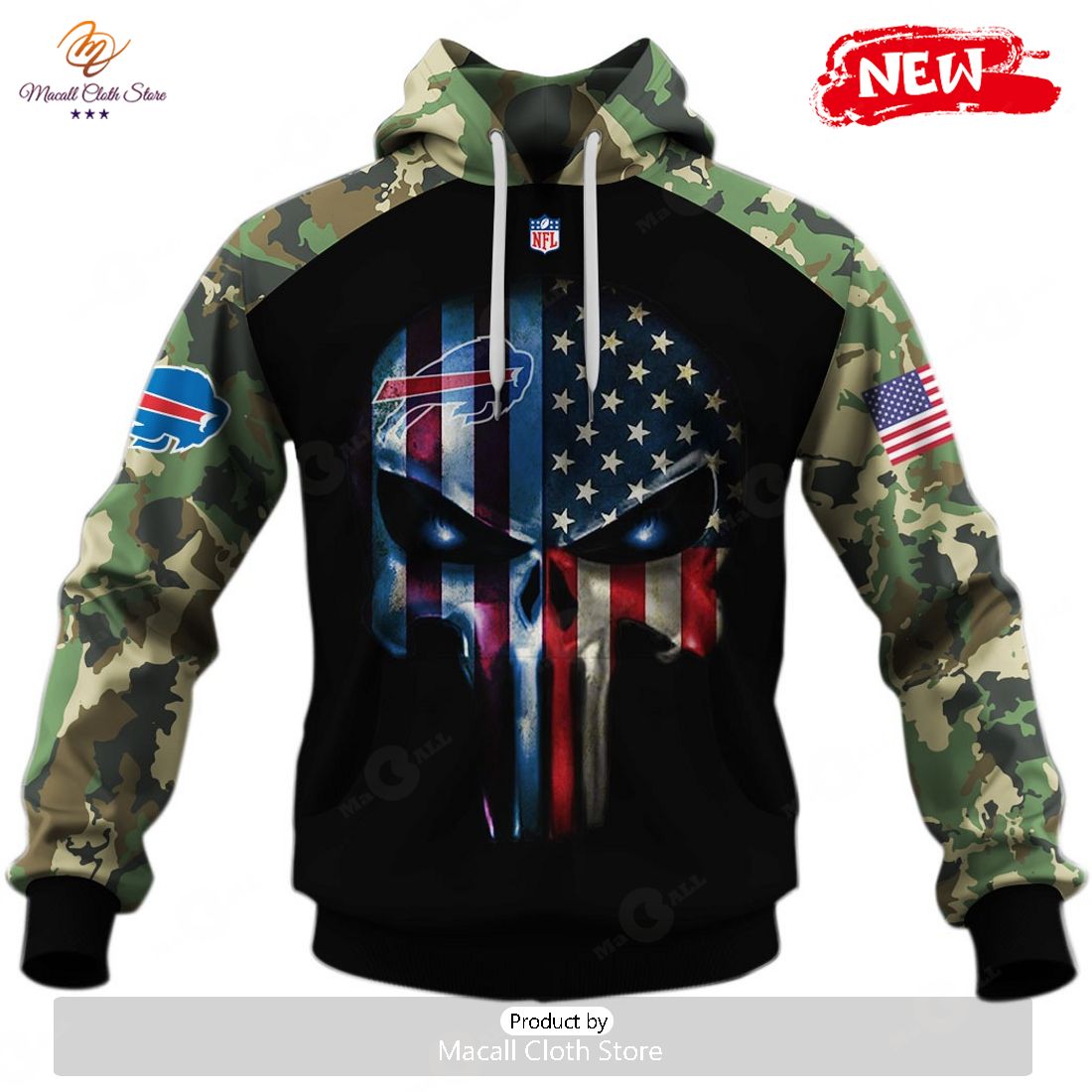 HOT Buffalo Bills Army Camouflage American Flag Punisher Skull Limited Edition Hoodie Sweatshirt 3D HOT Buffalo Bills Army Camouflage American Flag Punisher Skull Limited Edition Hoodie Sweatshirt 3D