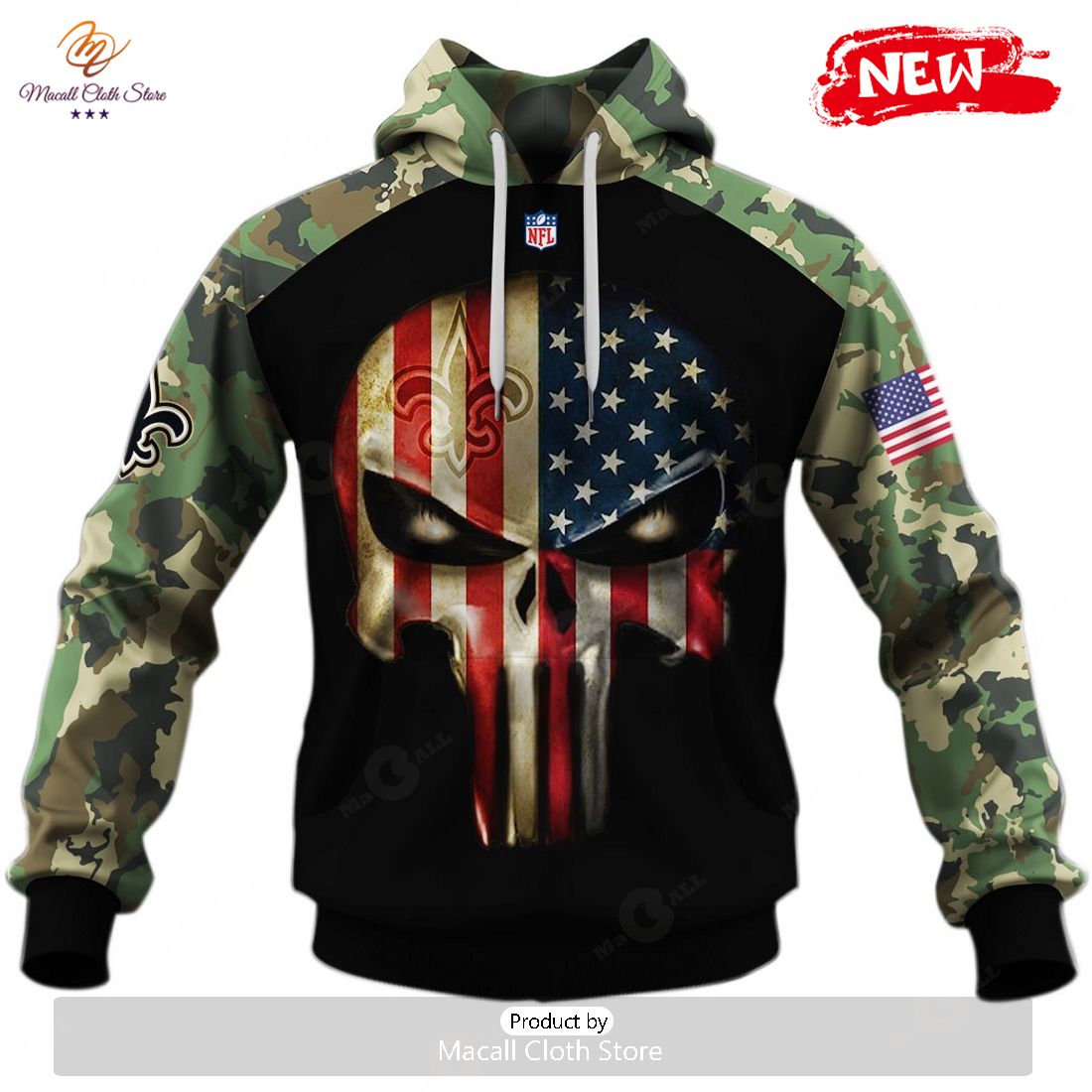 HOT New Orleans Saints Army Camouflage American Flag Punisher Skull Limited Edition Hoodie Sweatshirt 3D HOT New Orleans Saints Army Camouflage American Flag Punisher Skull Limited Edition Hoodie Sweatshirt 3D