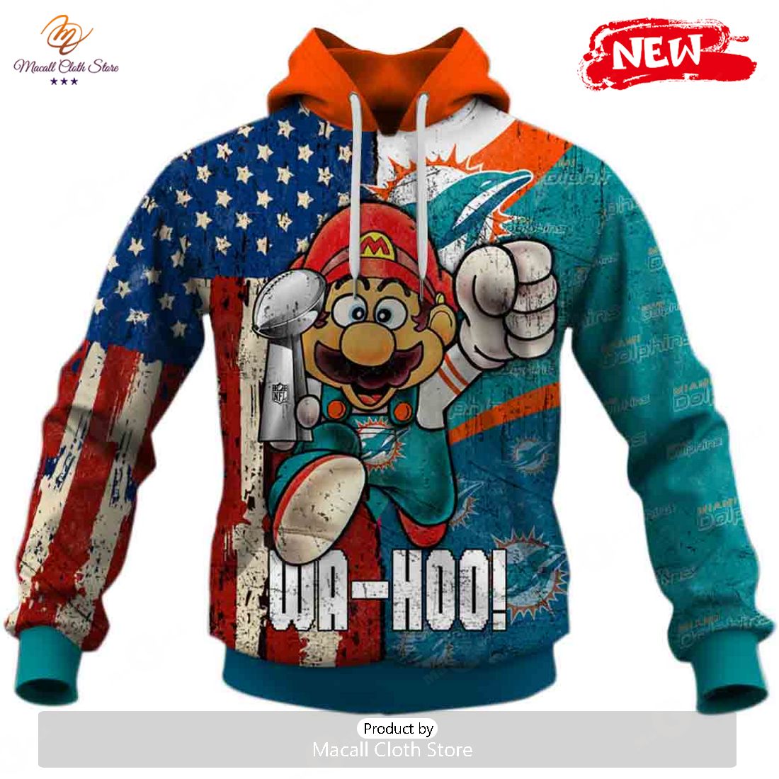HOT OSC-T50 Mario NFLDolphins Limited Edition Hoodie Sweatshirt 3D