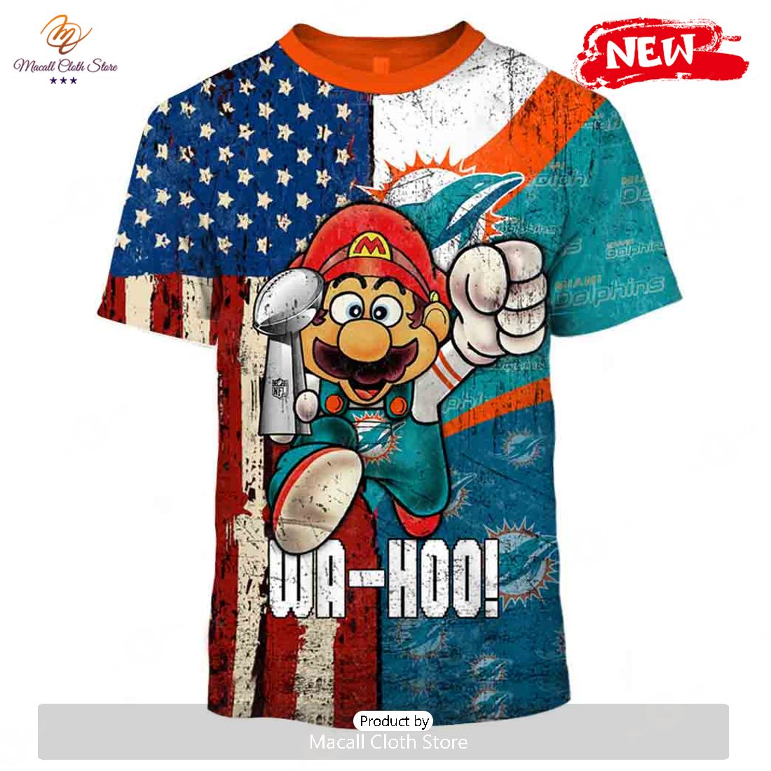 HOT OSC-T50 Mario NFLDolphins Limited Edition Hoodie Sweatshirt 3D