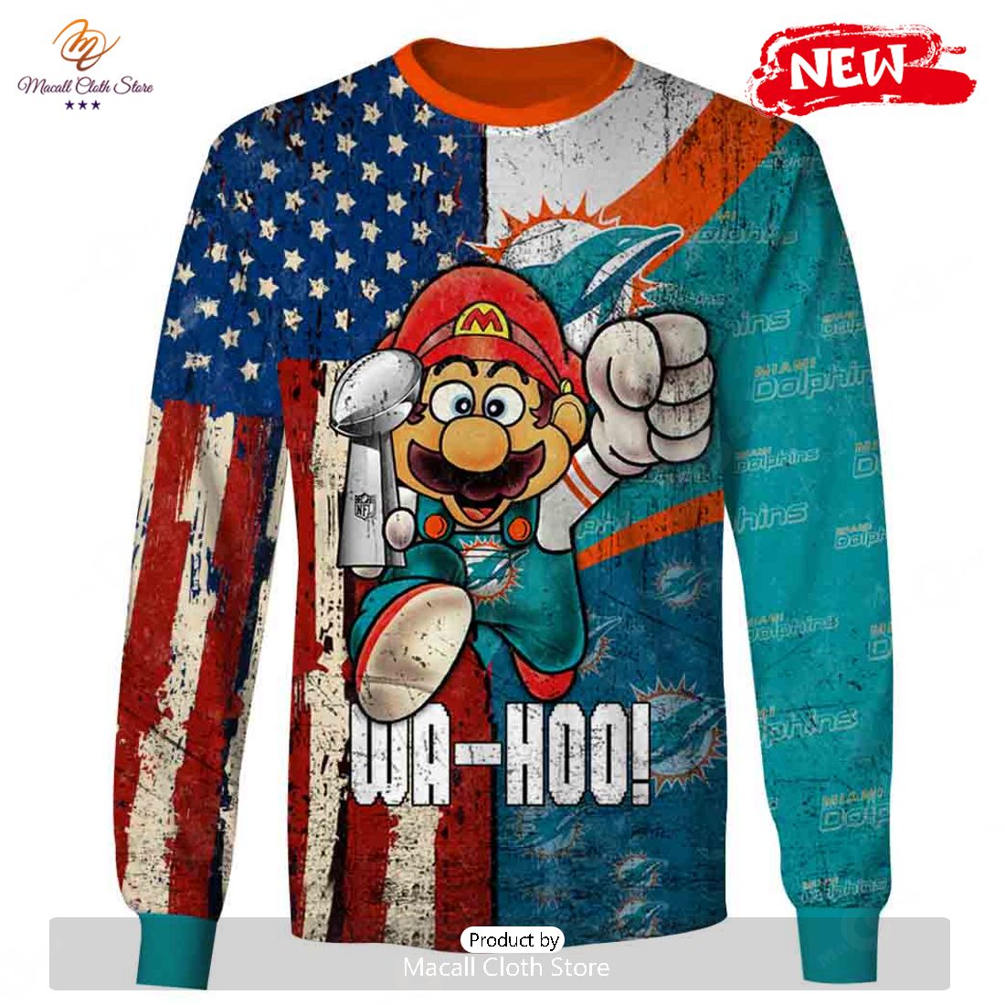 HOT OSC-T50 Mario NFLDolphins Limited Edition Hoodie Sweatshirt 3D HOT OSC-T50 Mario NFLDolphins Limited Edition Hoodie Sweatshirt 3D