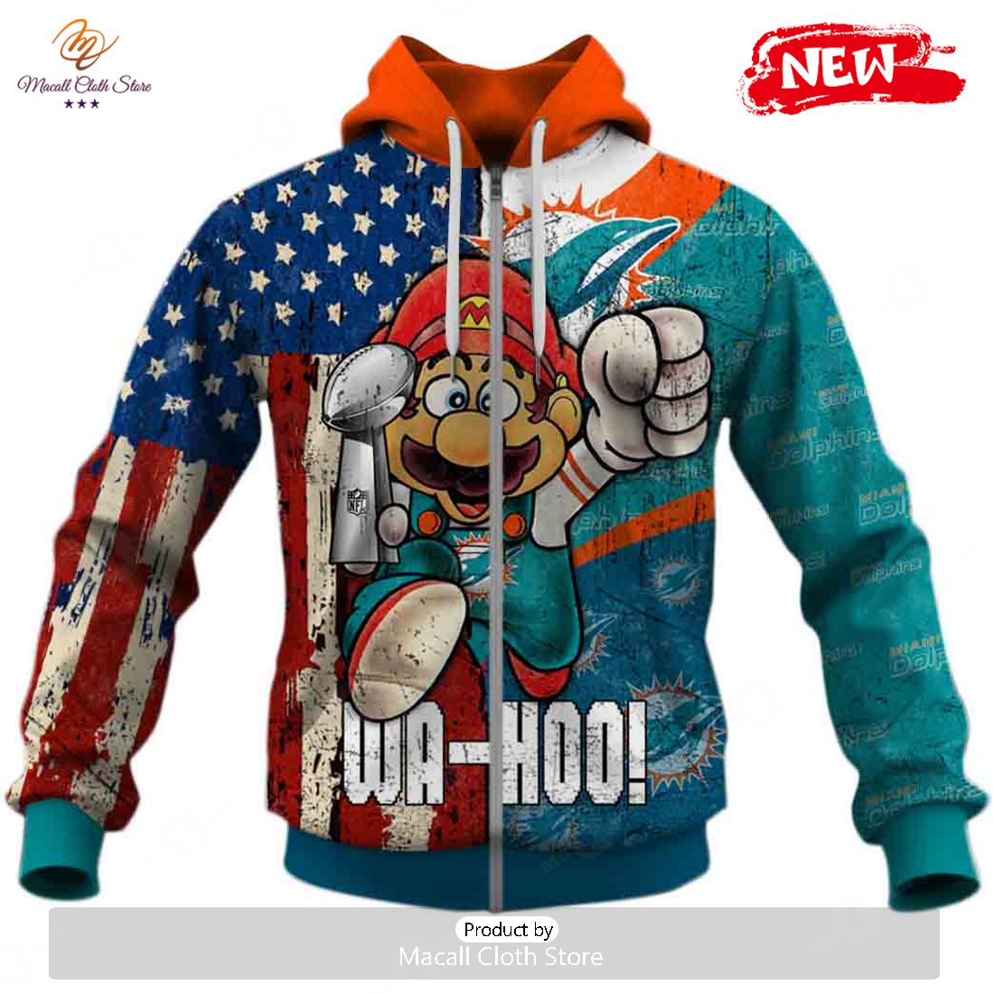 HOT OSC-T50 Mario NFLDolphins Limited Edition Hoodie Sweatshirt 3D HOT OSC-T50 Mario NFLDolphins Limited Edition Hoodie Sweatshirt 3D