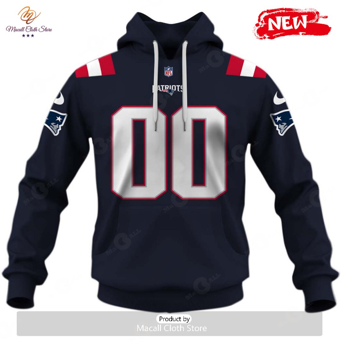 HOT Personalize NFL New England Patriots New Blue-On-Blue 2020 Home Jersey Hoodie Sweatshirt 3D
