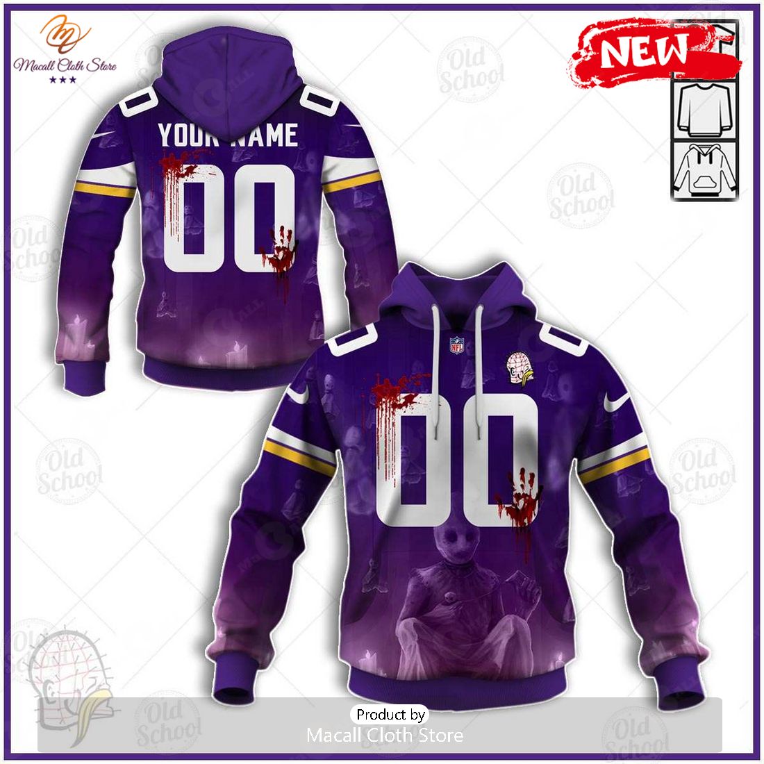 HOT Personalized NFL Minnesota Vikings 2023 Halloween Jersey Hoodie Sweatshirt 3D HOT Personalized NFL Minnesota Vikings 2023 Halloween Jersey Hoodie Sweatshirt 3D