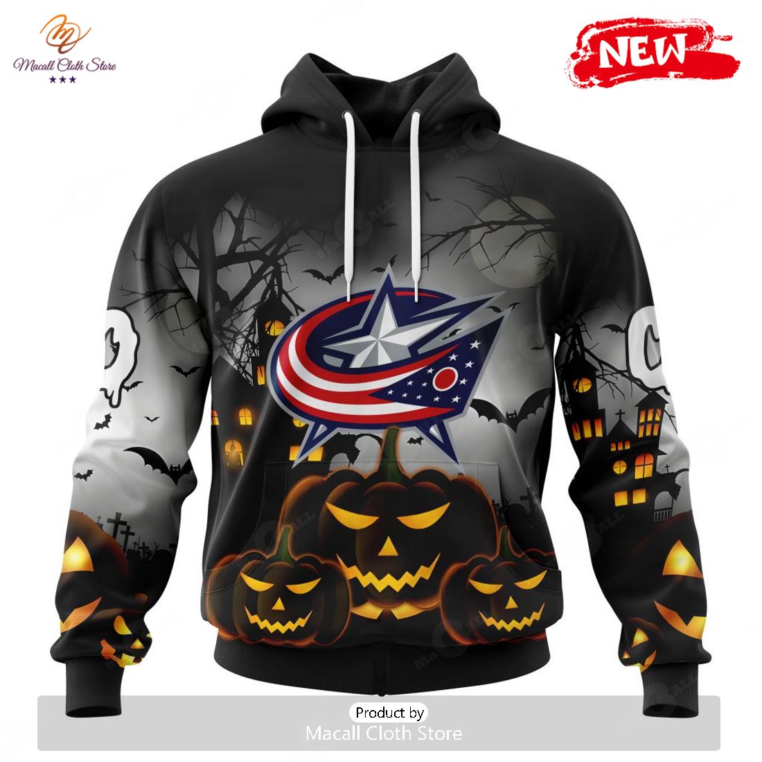 HOT Personalized NHL Columbus Blue Jackets Special Design For Halloween Hoodie Sweatshirt 3D