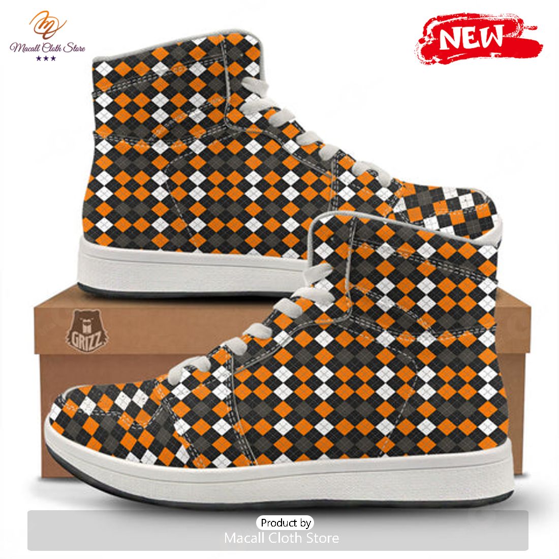 HOT Argyle Halloween Print Pattern High Top Sneakers HOT Argyle Halloween Print Pattern High Top Sneakers