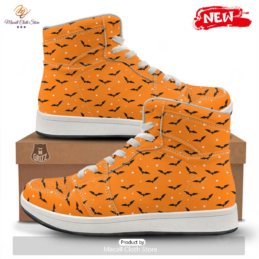 HOT Bat Halloween Print Pattern High Top Sneakers HOT Bat Halloween Print Pattern High Top Sneakers