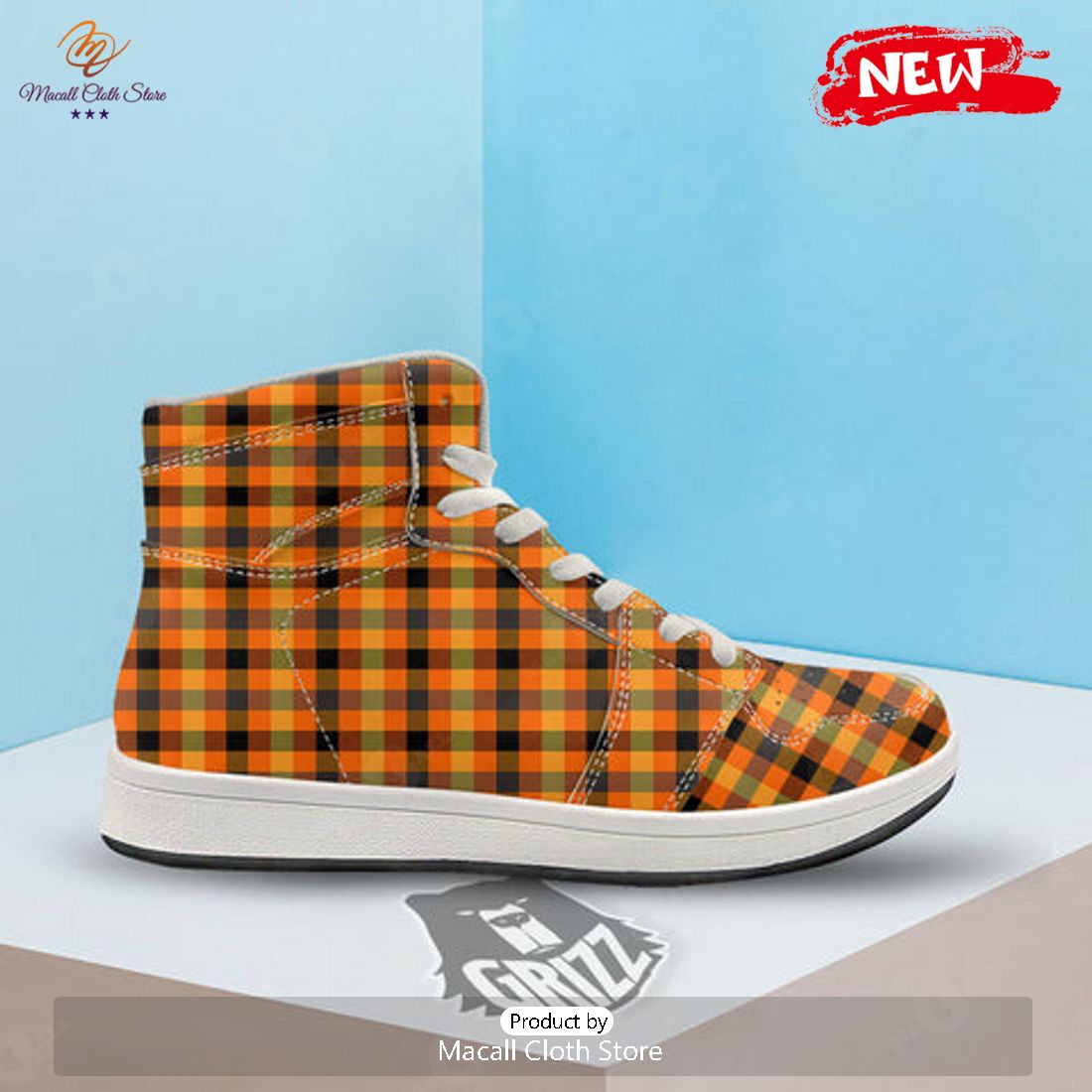 HOT Buffalo Plaid Halloween Print High Top Sneakers