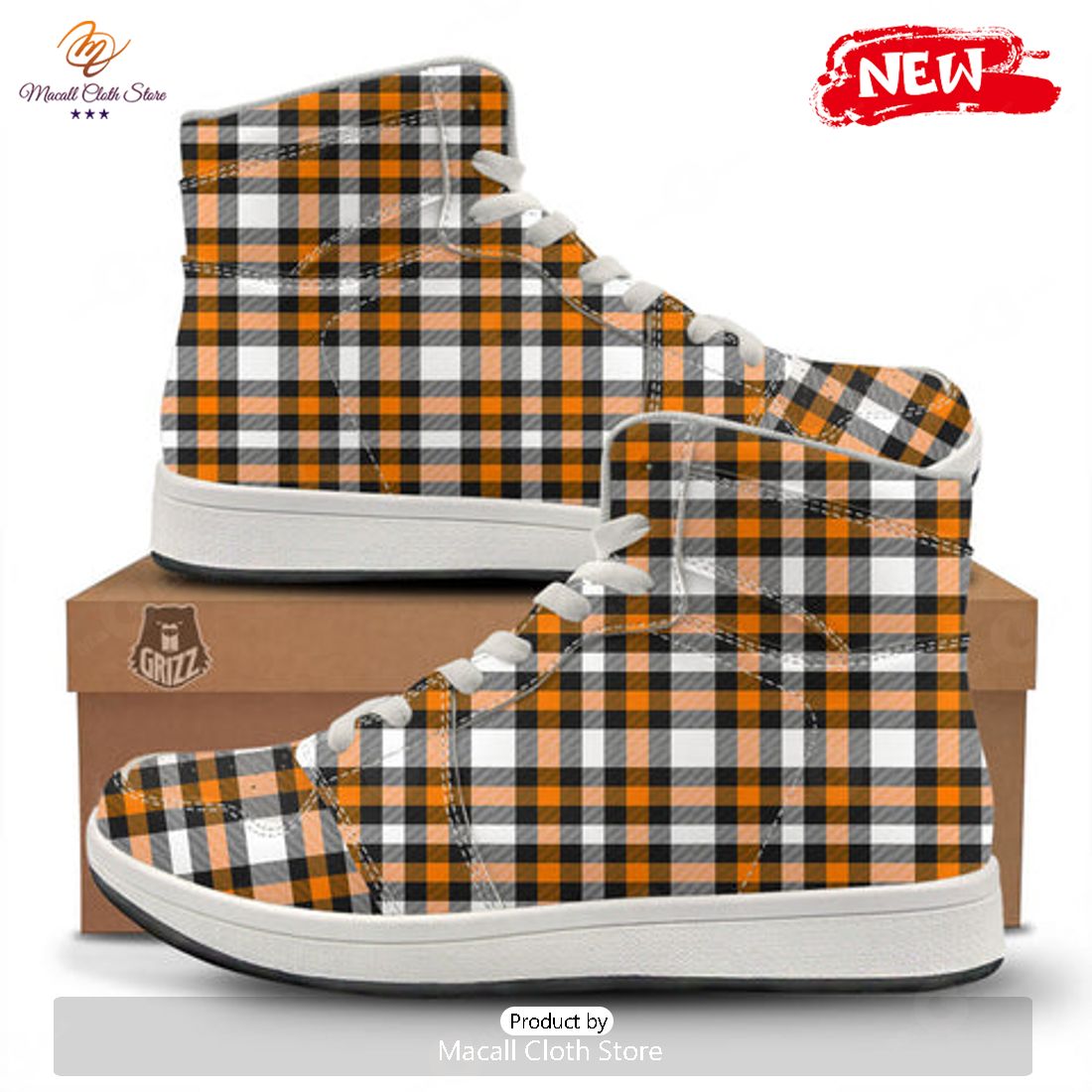 HOT Buffalo Plaid Halloween Print Pattern High Top Sneakers HOT Buffalo Plaid Halloween Print Pattern High Top Sneakers