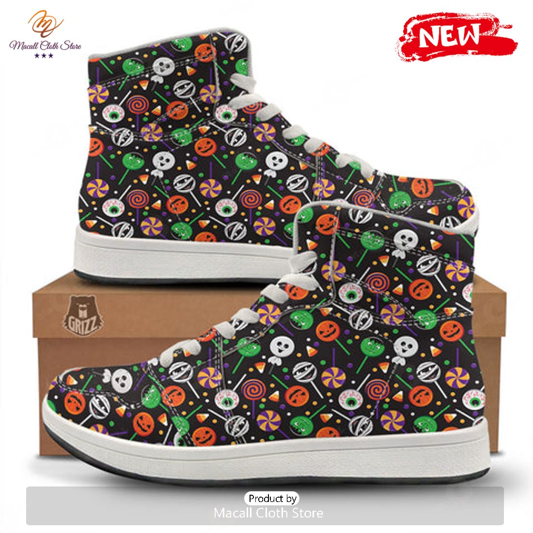 HOT Candy Monsters Halloween Print Pattern High Top Sneakers HOT Candy Monsters Halloween Print Pattern High Top Sneakers
