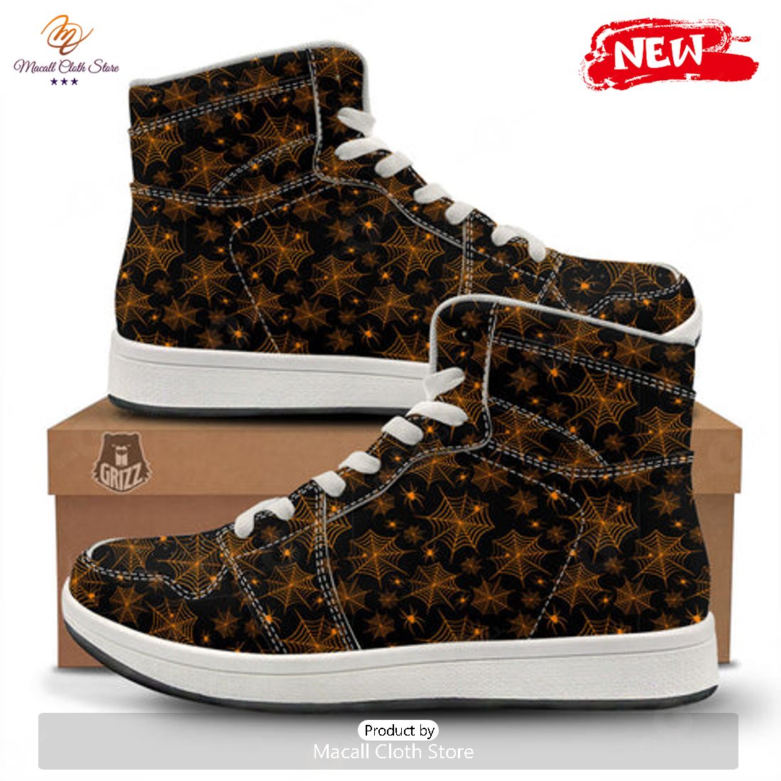 HOT Cobweb Halloween Print Pattern High Top Sneakers HOT Cobweb Halloween Print Pattern High Top Sneakers