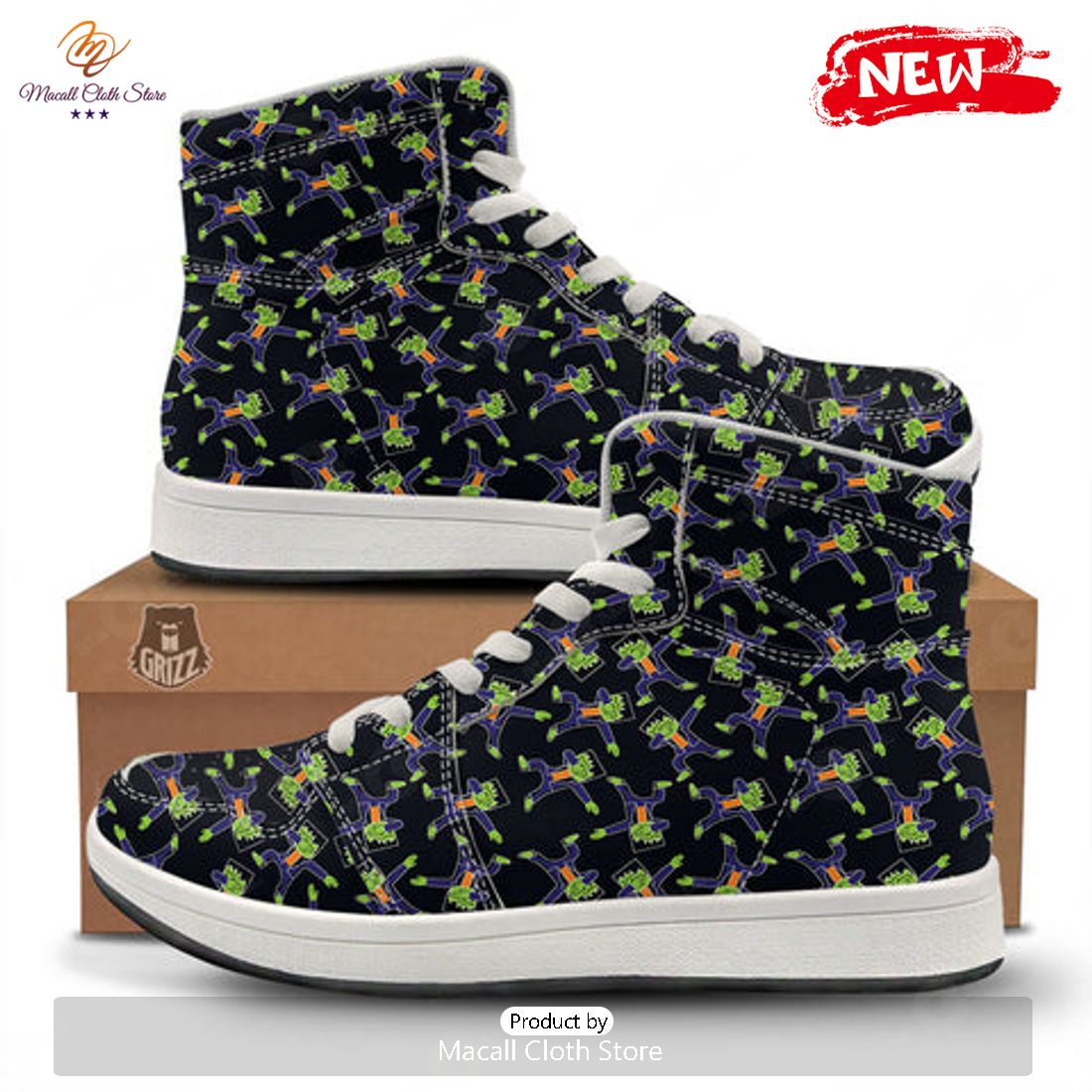 HOT Frankenstein Halloween Print Pattern High Top Sneakers HOT Frankenstein Halloween Print Pattern High Top Sneakers