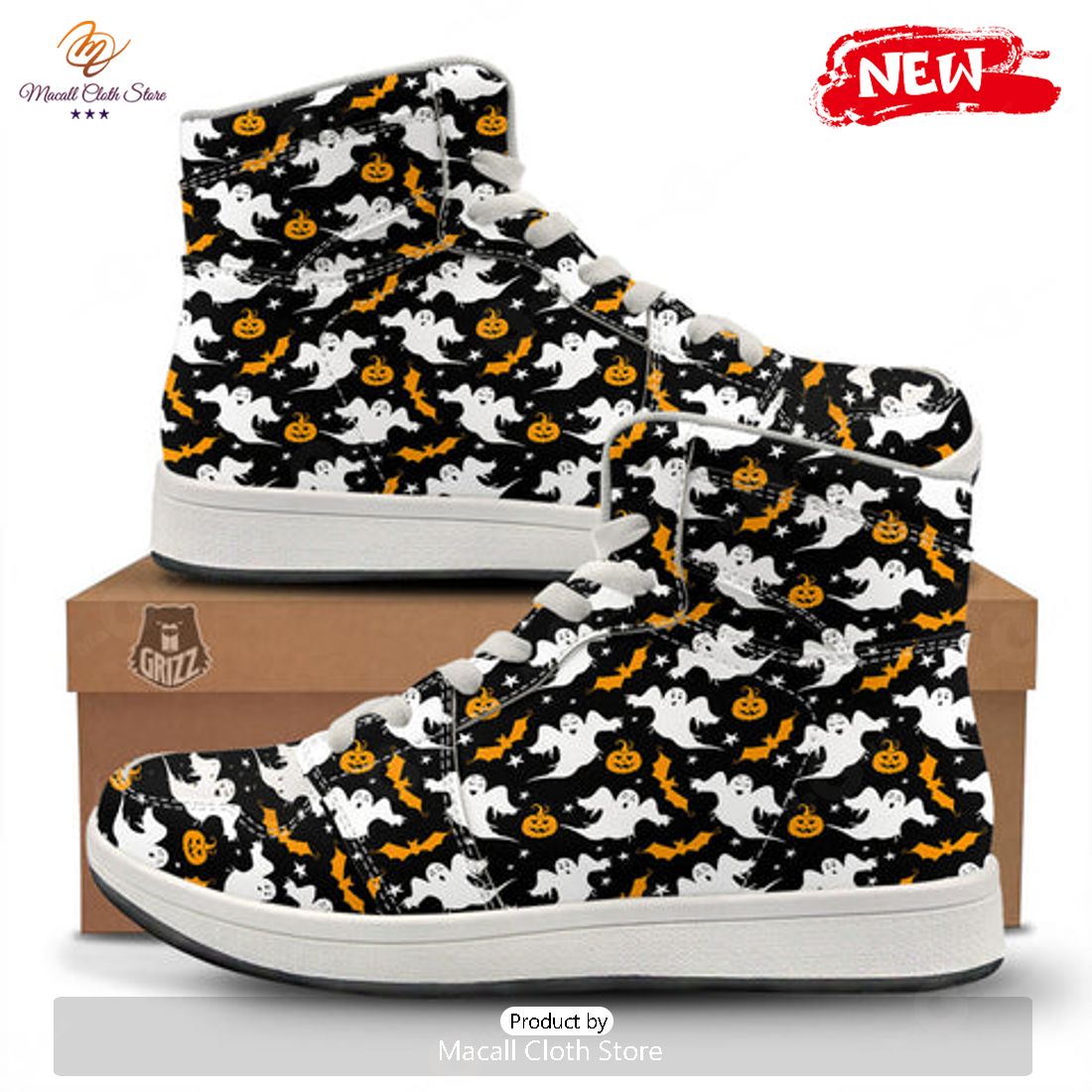 HOT Ghost Halloween Print Pattern High Top Sneakers HOT Ghost Halloween Print Pattern High Top Sneakers