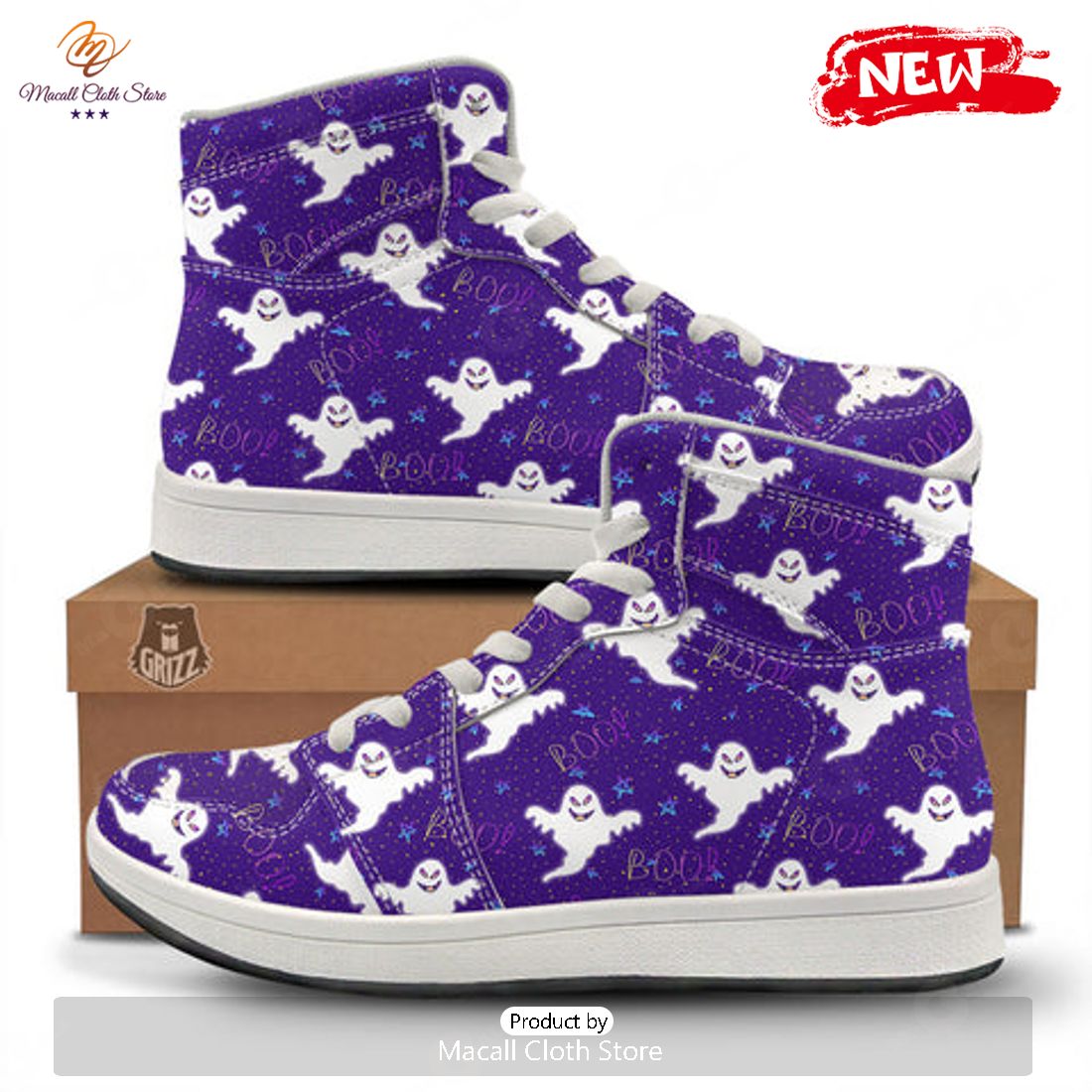 HOT Ghost Happy Halloween Print Pattern High Top Sneakers HOT Ghost Happy Halloween Print Pattern High Top Sneakers