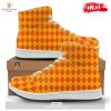 HOT Halloween Argyle Grey And Orange Print High Top Sneakers