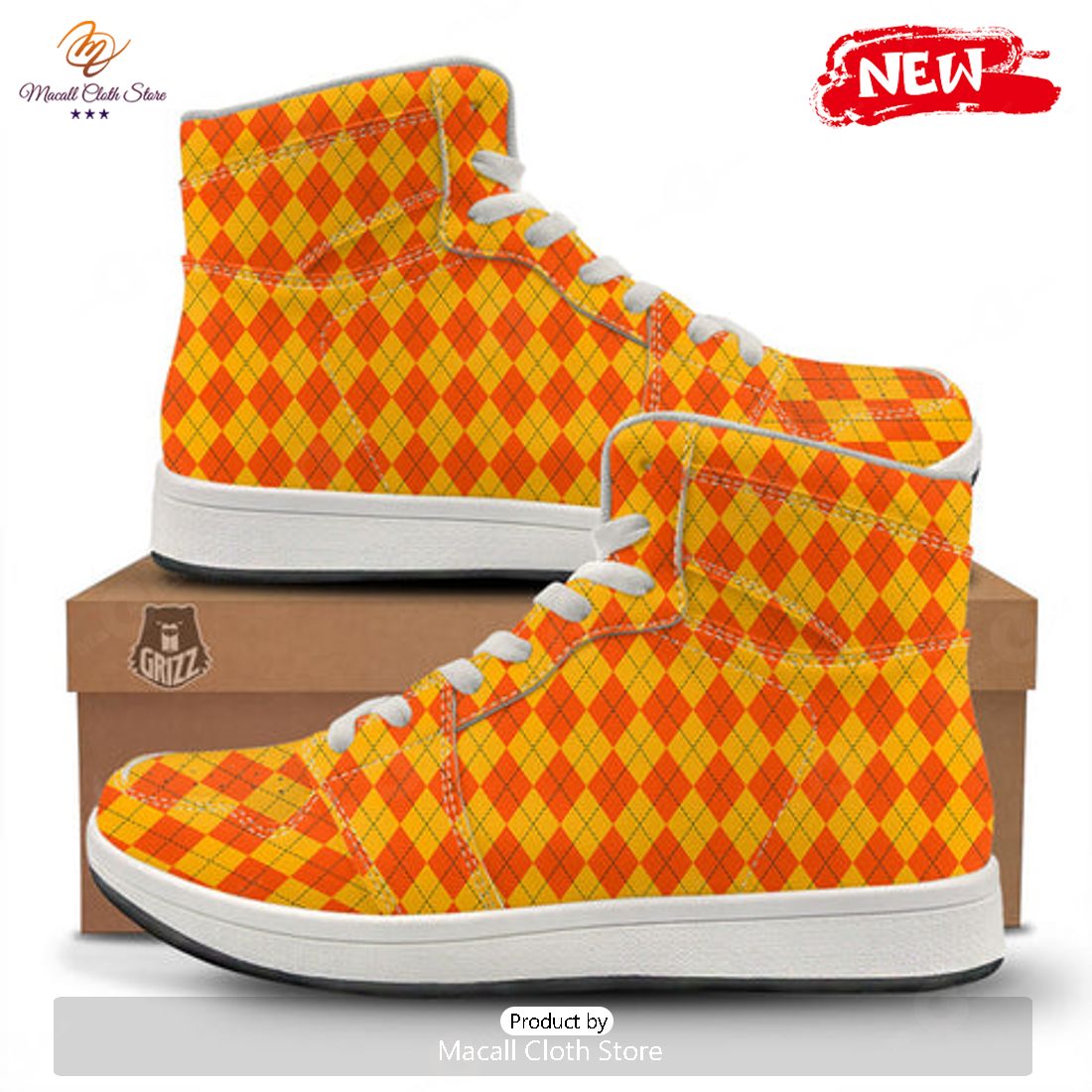 HOT Halloween Argyle Orange Print Pattern High Top Sneakers HOT Halloween Argyle Orange Print Pattern High Top Sneakers