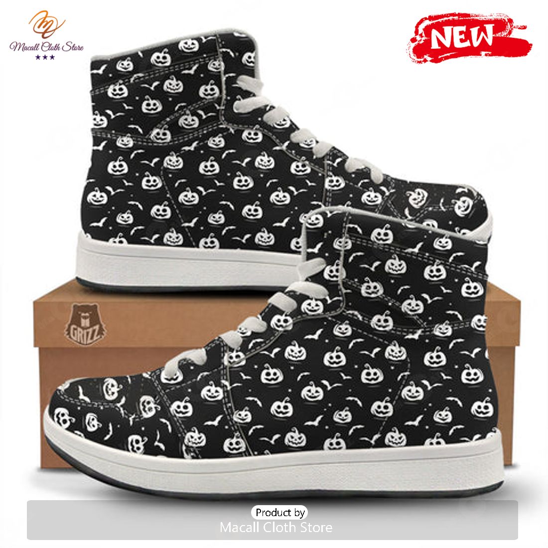HOT Halloween Bat White And Black Print High Top Sneakers HOT Halloween Bat White And Black Print High Top Sneakers