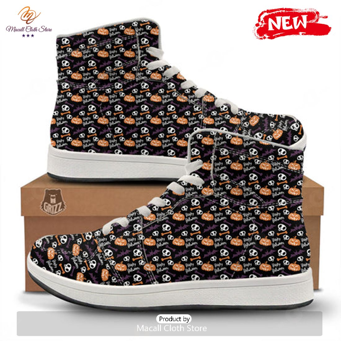 HOT Halloween Black And Orange Print Pattern High Top Sneakers HOT Halloween Black And Orange Print Pattern High Top Sneakers