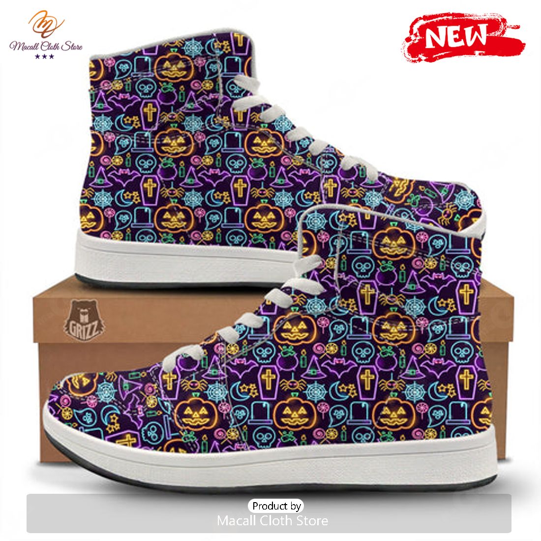HOT Halloween Neon Cute Print Pattern High Top Sneakers HOT Halloween Neon Cute Print Pattern High Top Sneakers