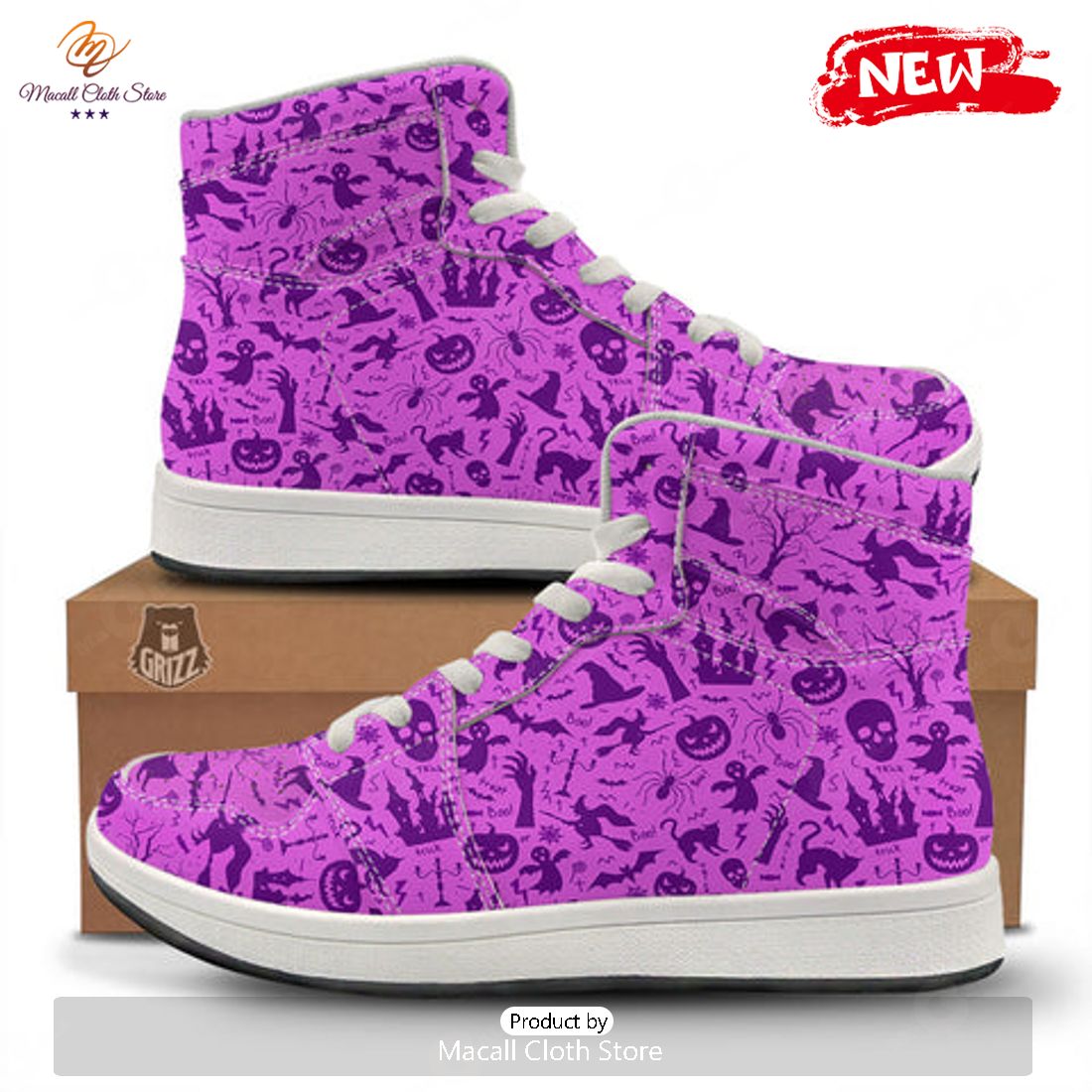 HOT Halloween Purple Print Pattern High Top Sneakers HOT Halloween Purple Print Pattern High Top Sneakers