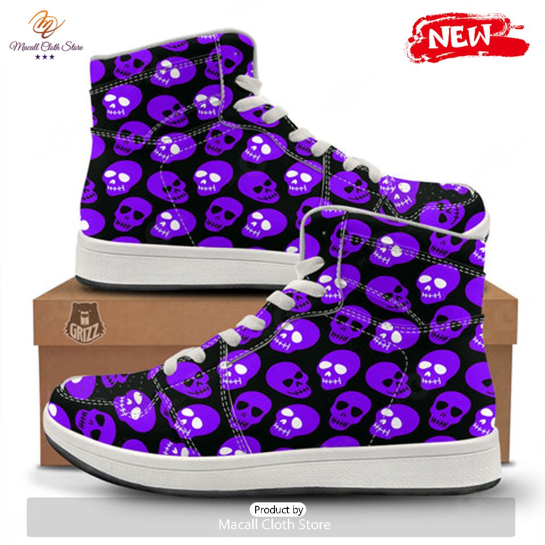 HOT Halloween Skull Black And Purple Print High Top Sneakers HOT Halloween Skull Black And Purple Print High Top Sneakers