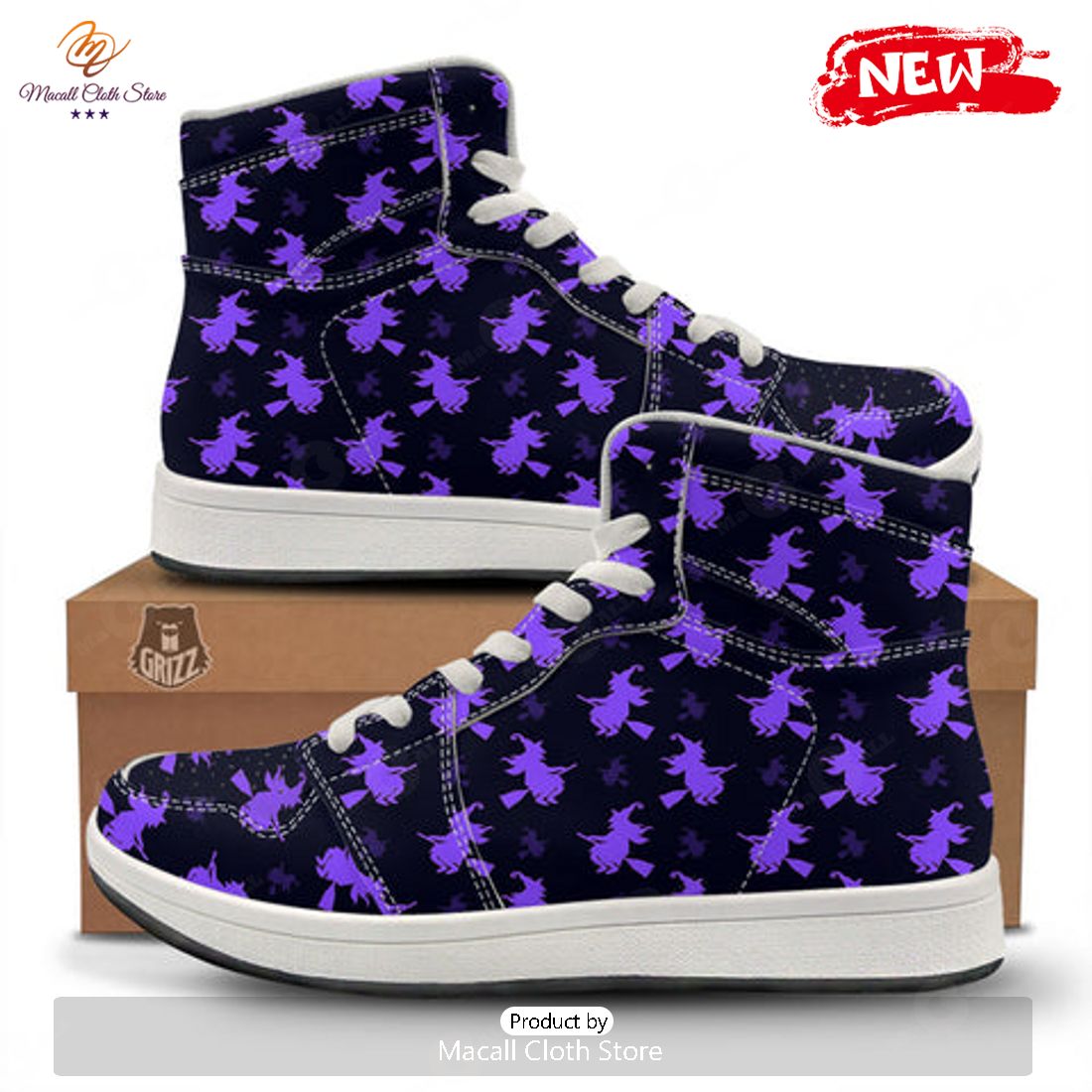 HOT Halloween Witch Purple Print Pattern High Top Sneakers HOT Halloween Witch Purple Print Pattern High Top Sneakers