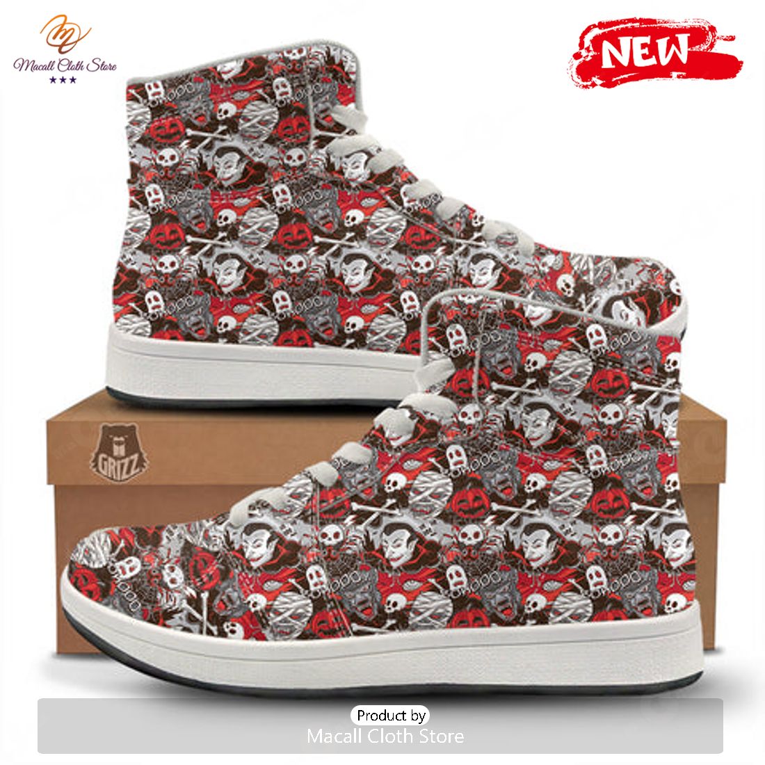 HOT Horror Monsters Halloween Print Pattern High Top Sneakers HOT Horror Monsters Halloween Print Pattern High Top Sneakers