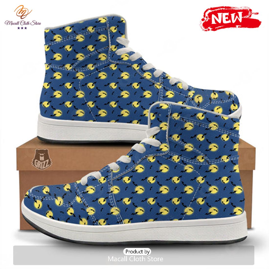 HOT Moon And Bat Halloween Print Pattern High Top Sneakers HOT Moon And Bat Halloween Print Pattern High Top Sneakers