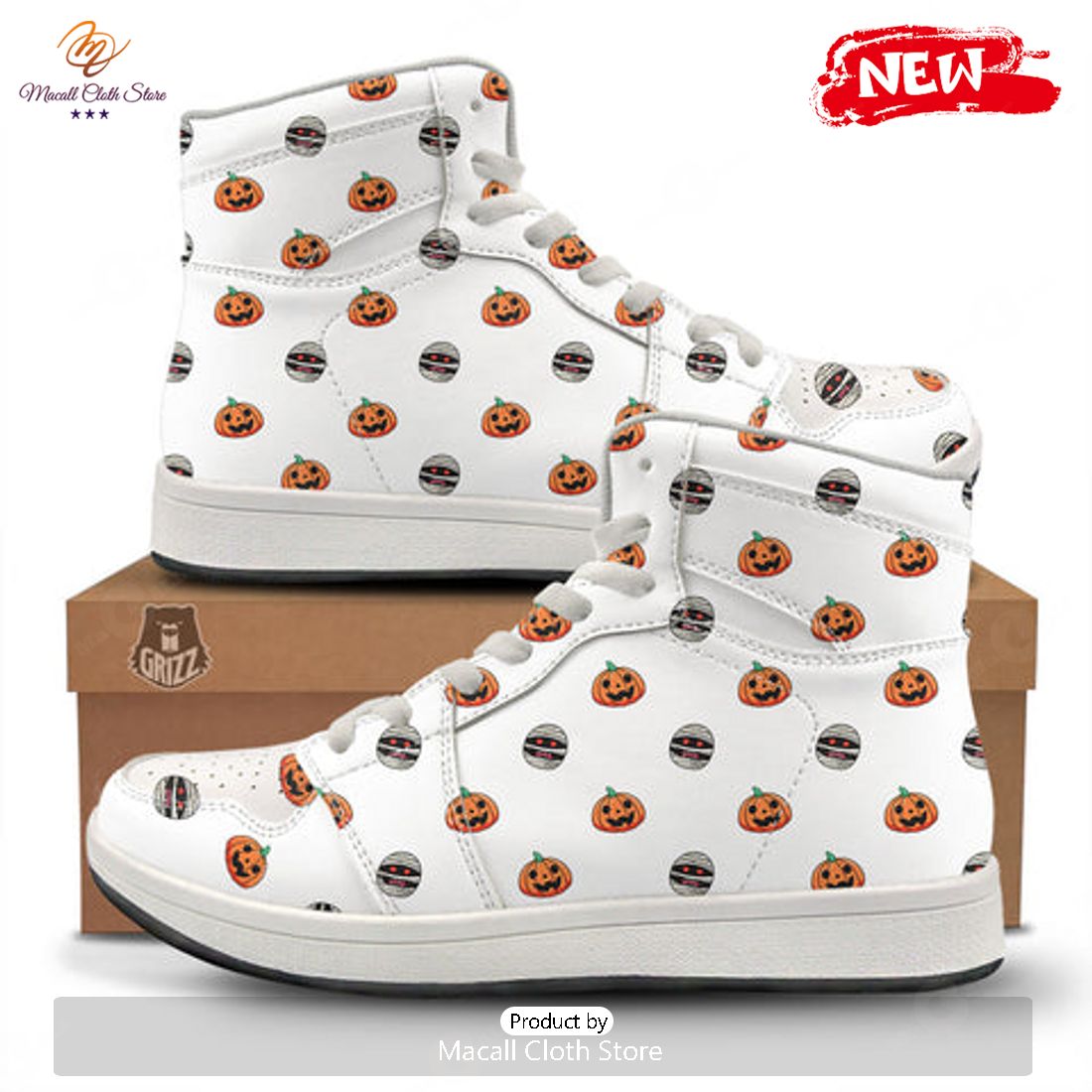 HOT Mummy Halloween Print Pattern High Top Sneakers HOT Mummy Halloween Print Pattern High Top Sneakers