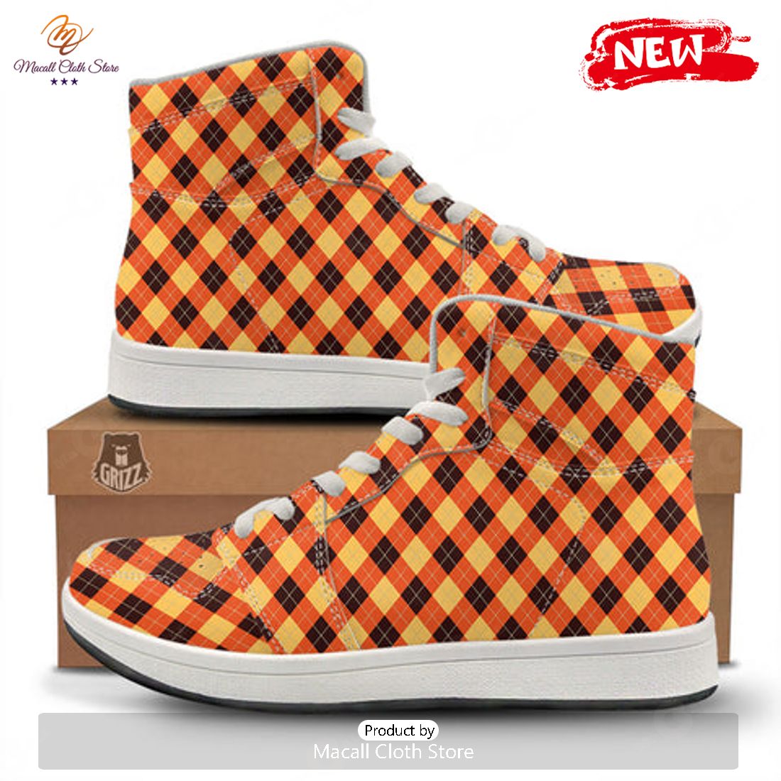 HOT Party Argyle Halloween Print Pattern High Top Sneakers HOT Party Argyle Halloween Print Pattern High Top Sneakers