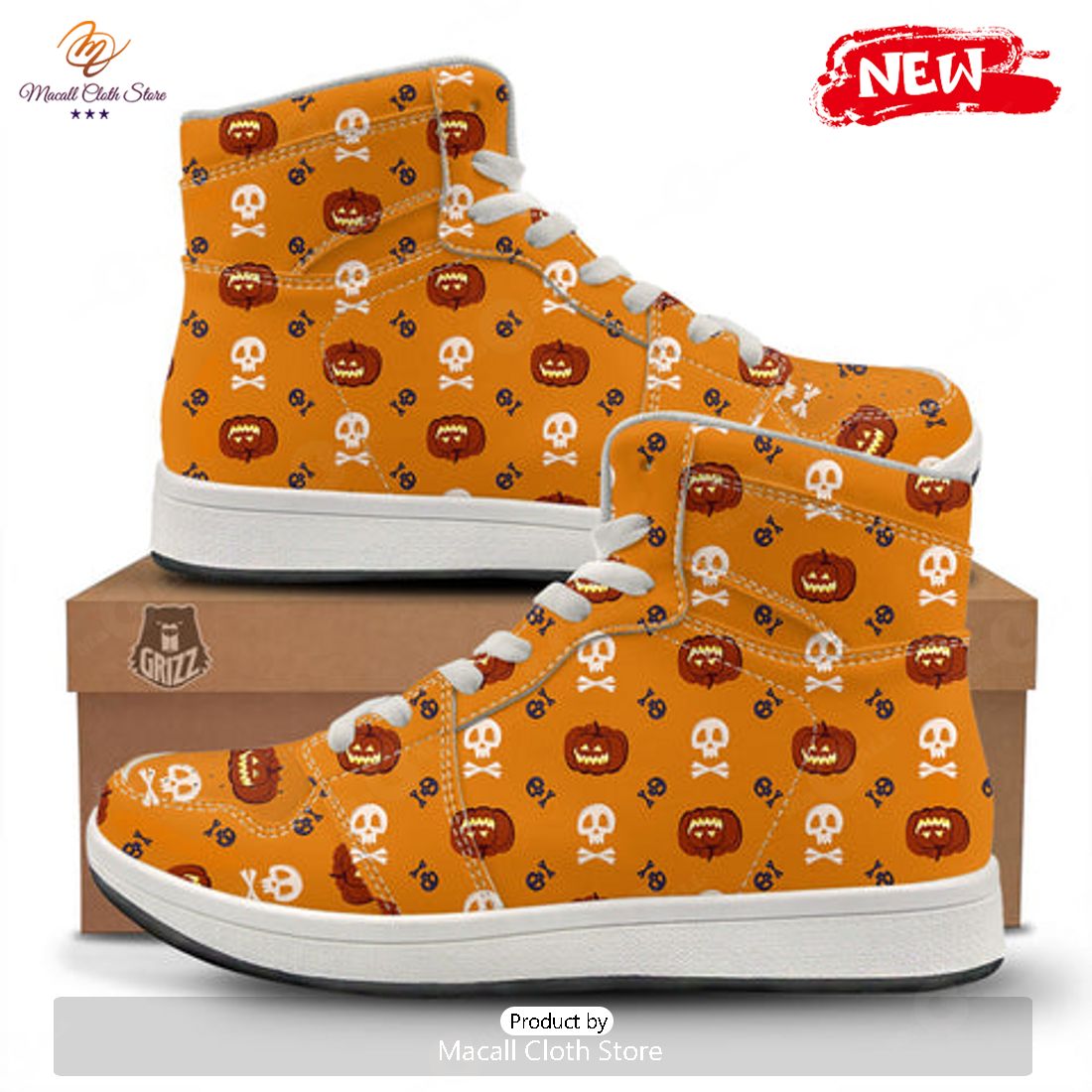 HOT Pumkin And Skull Halloween Print Pattern High Top Sneakers