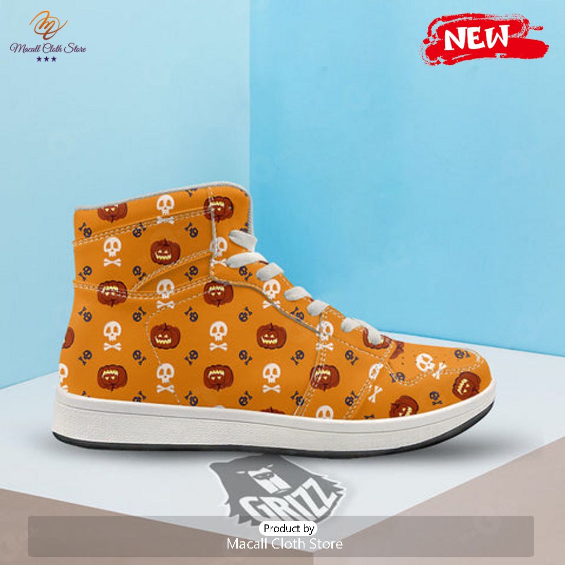 HOT Pumkin And Skull Halloween Print Pattern High Top Sneakers
