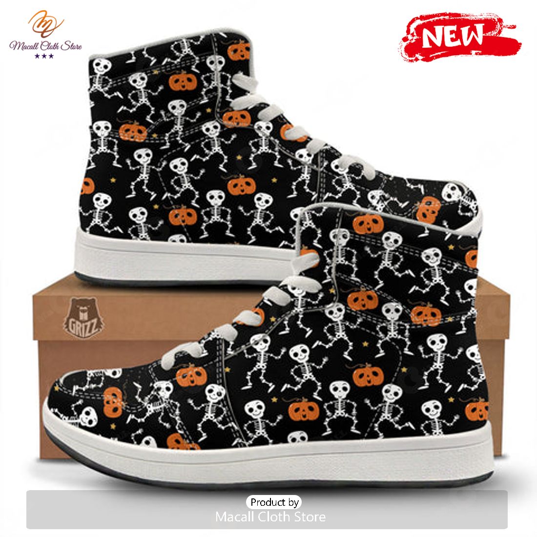 HOT Pumpkin And Skeleton Halloween Print High Top Sneakers HOT Pumpkin And Skeleton Halloween Print High Top Sneakers