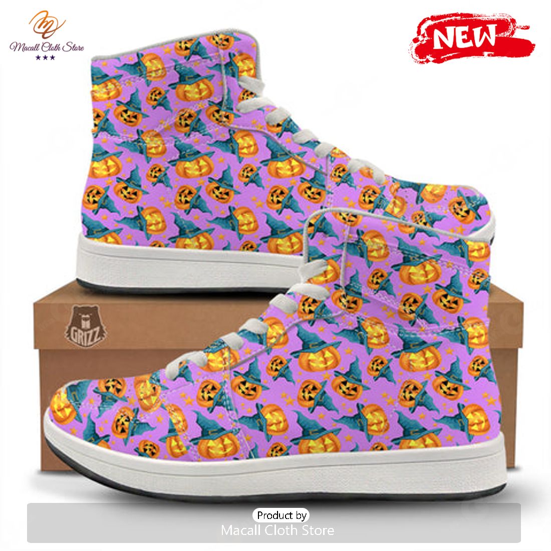 HOT Pumpkin Witch Halloween Cute Print High Top Sneakers HOT Pumpkin Witch Halloween Cute Print High Top Sneakers