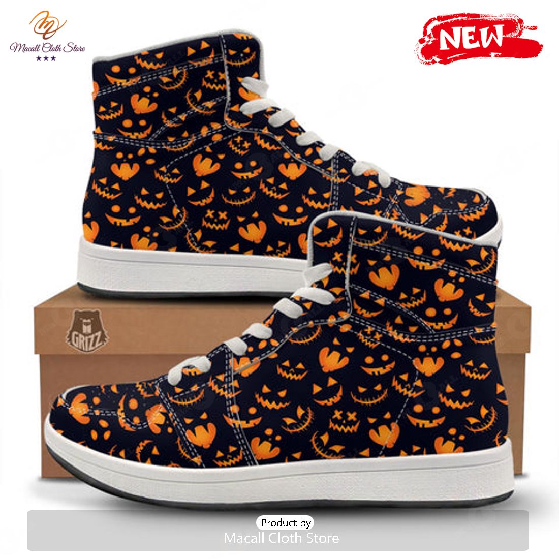 HOT Scary Pumpkin Halloween Print Pattern High Top Sneakers HOT Scary Pumpkin Halloween Print Pattern High Top Sneakers