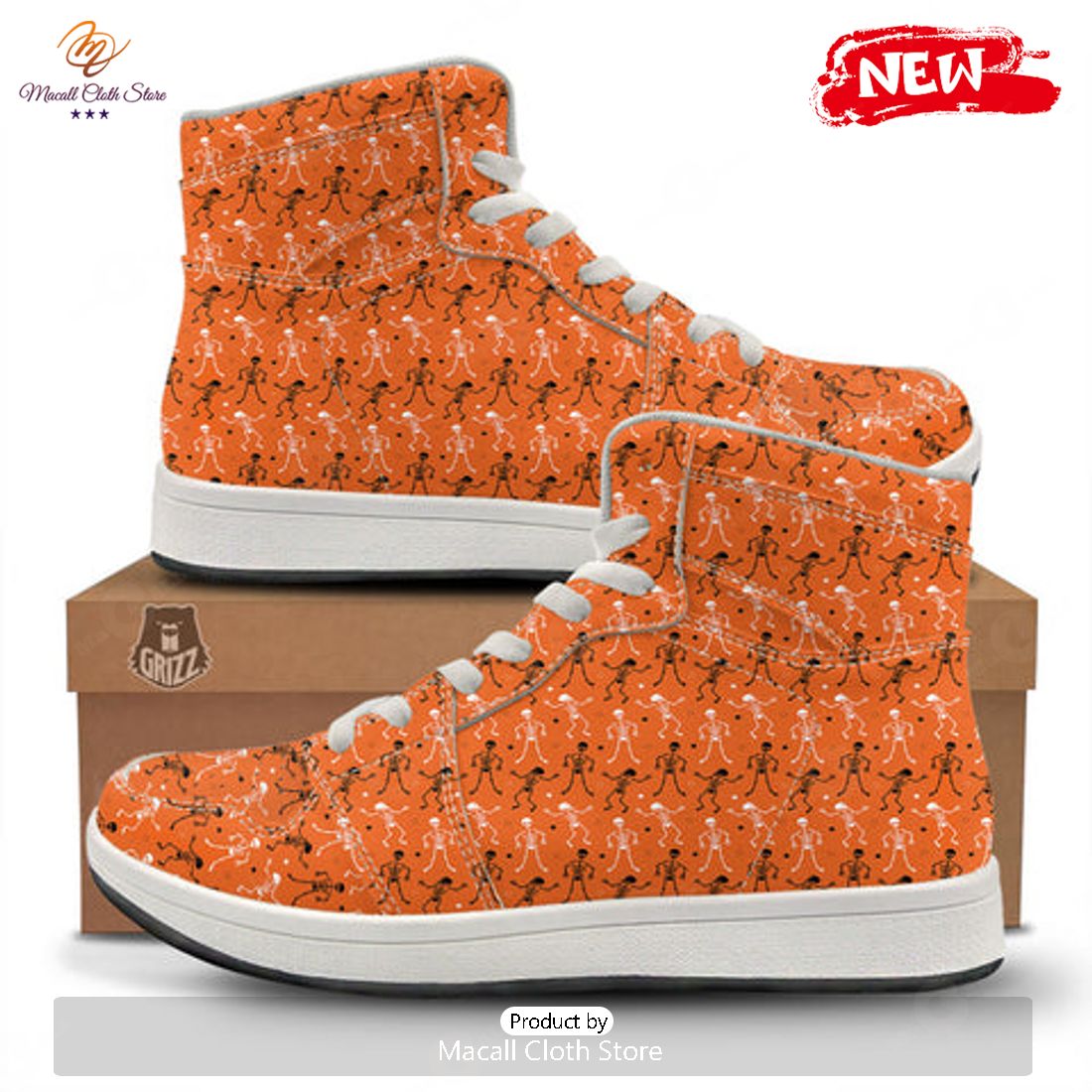HOT Skeleton Party Halloween Print Pattern High Top Sneakers HOT Skeleton Party Halloween Print Pattern High Top Sneakers
