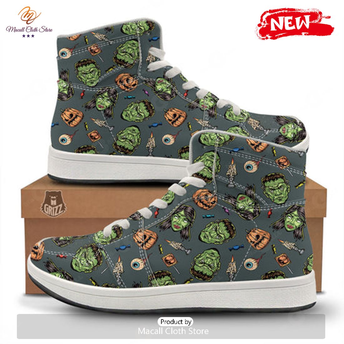 HOT Zombie Halloween Print Pattern High Top Sneakers HOT Zombie Halloween Print Pattern High Top Sneakers