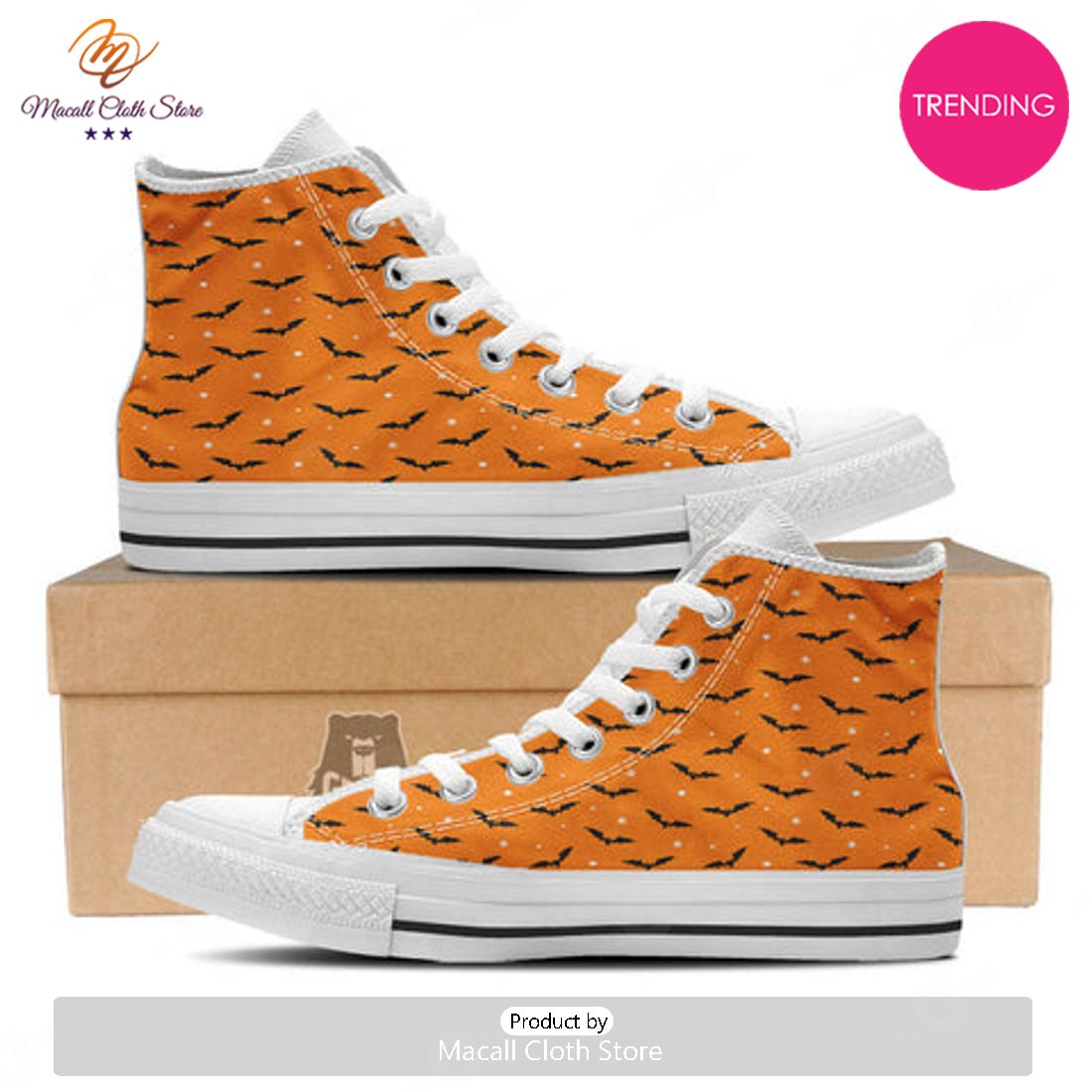 TRENDING Bat Halloween Print Pattern White High Top Shoes TRENDING Bat Halloween Print Pattern White High Top Shoes