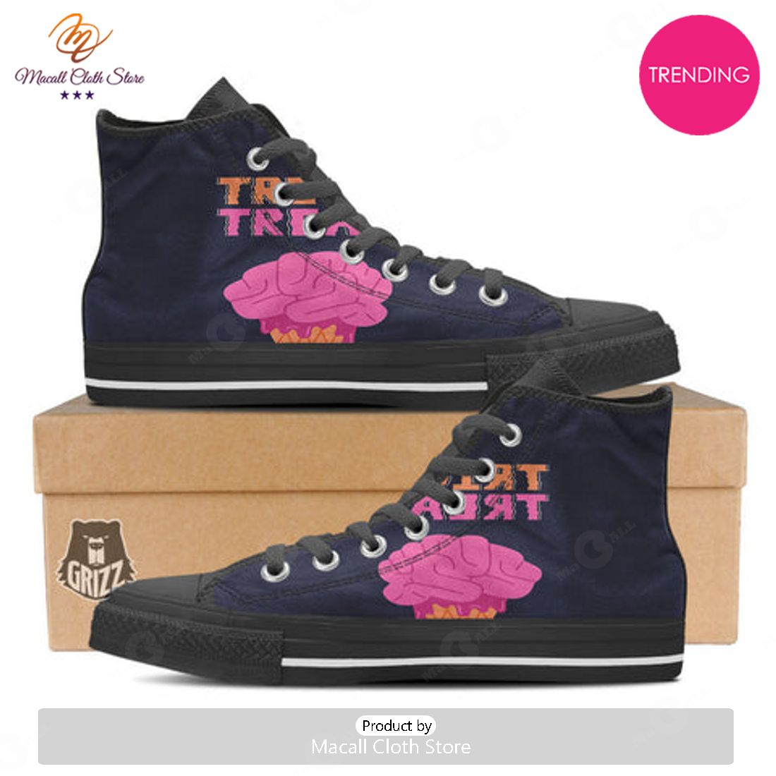 TRENDING Brain Halloween Print Black High Top Shoes TRENDING Brain Halloween Print Black High Top Shoes