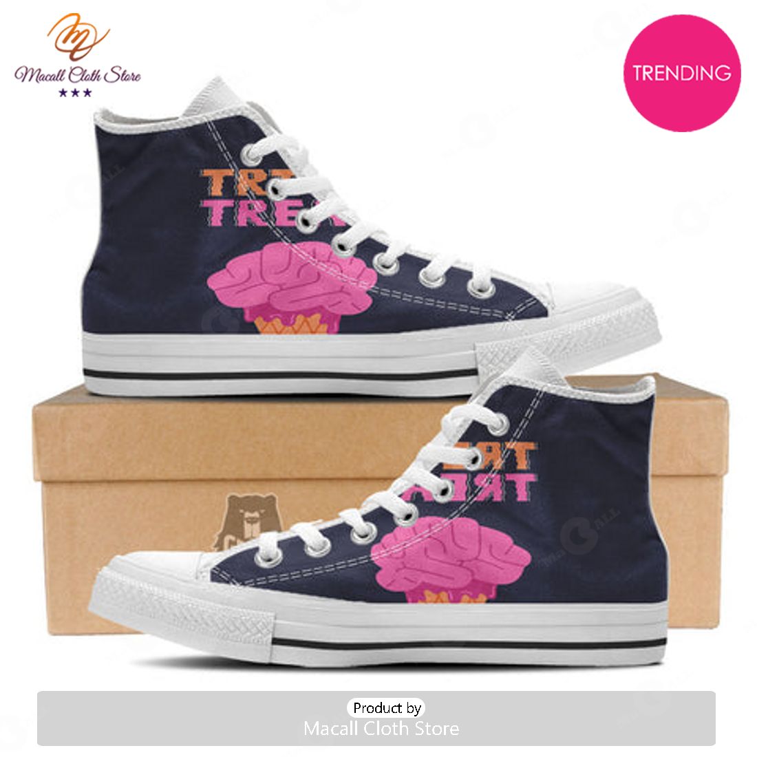 TRENDING Brain Halloween Print White High Top Shoes TRENDING Brain Halloween Print White High Top Shoes