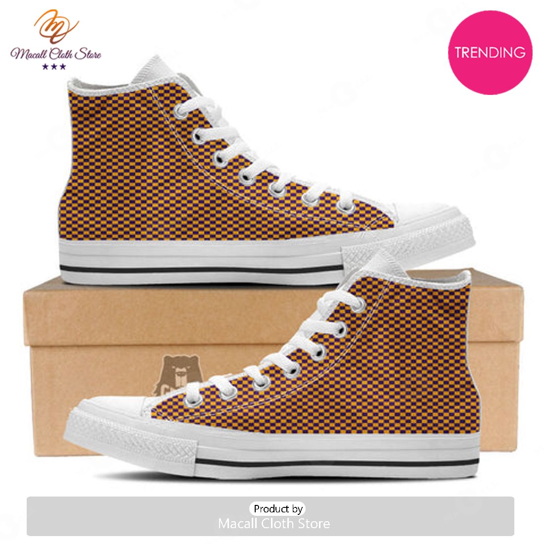 TRENDING Checked Halloween Print Pattern White High Top Shoes TRENDING Checked Halloween Print Pattern White High Top Shoes