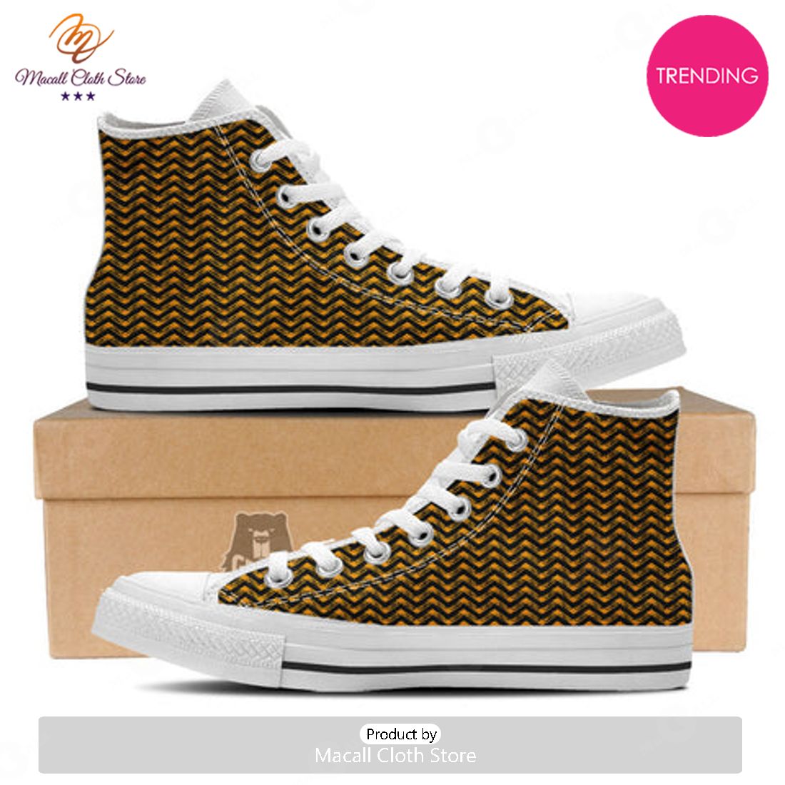 TRENDING Chevron Halloween Print Pattern White High Top Shoes TRENDING Chevron Halloween Print Pattern White High Top Shoes