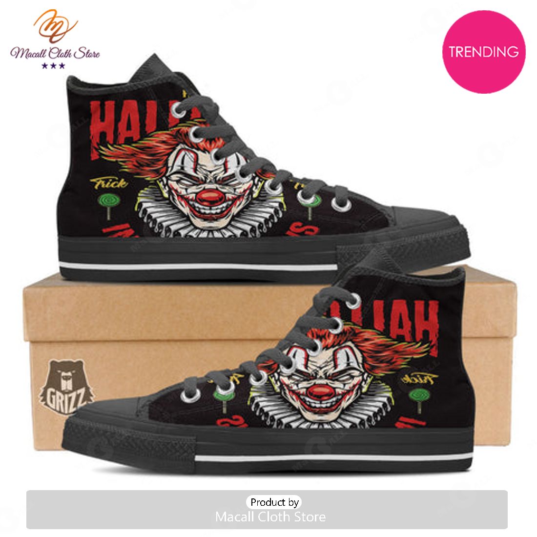 TRENDING Clown Halloween Print Black High Top Shoes TRENDING Clown Halloween Print Black High Top Shoes