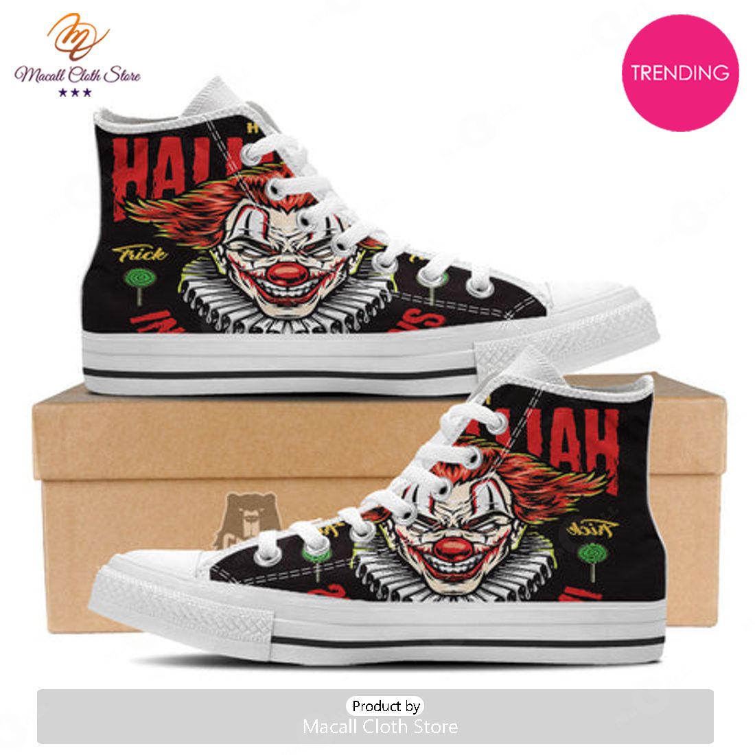 TRENDING Clown Halloween Print White High Top Shoes TRENDING Clown Halloween Print White High Top Shoes